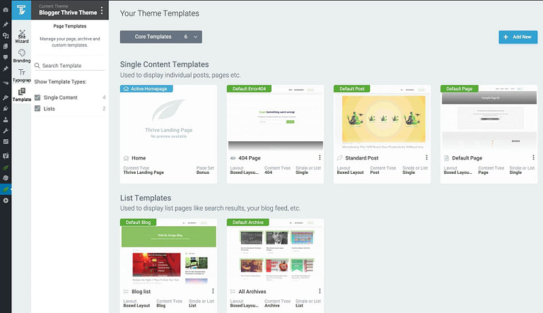 Core Page Templates Theme Builder optimized