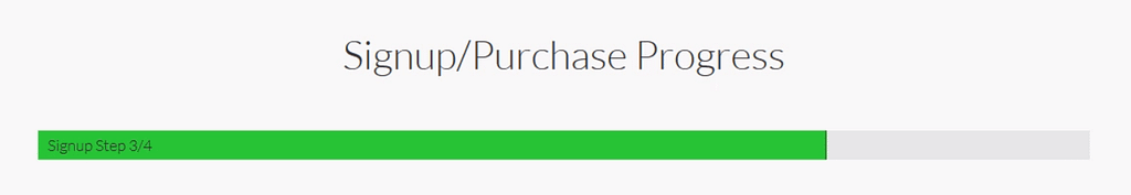A progress bar at the top of a multistep signup/purchase sequence