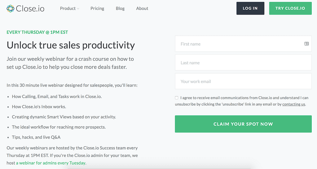 call-to-action examples Close.io