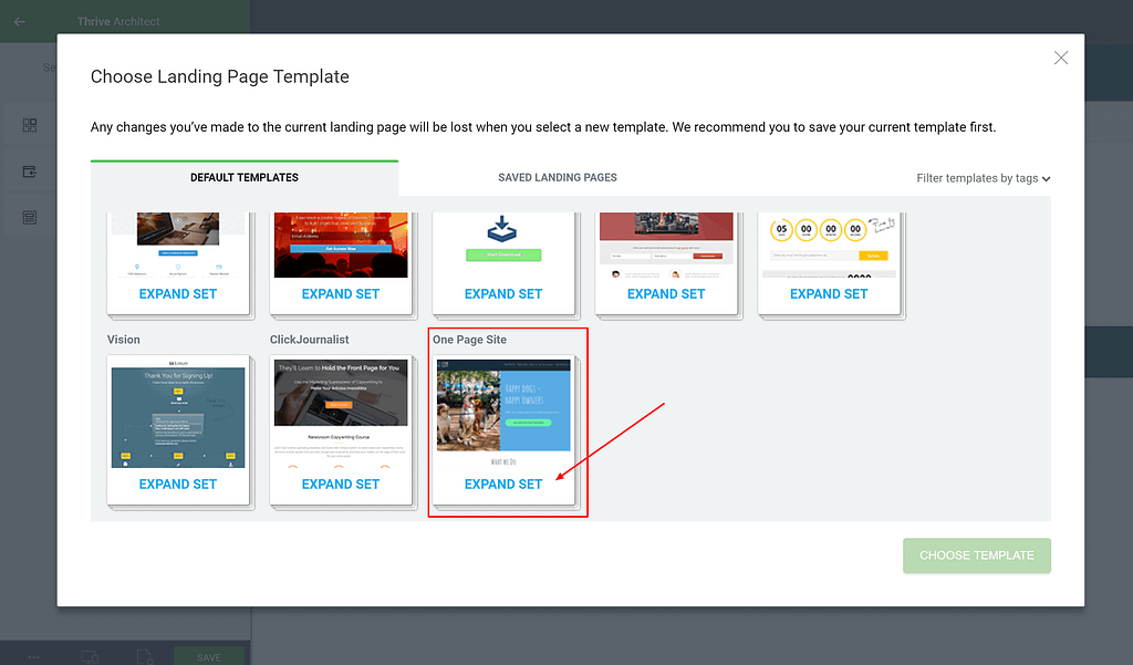 One page site template set