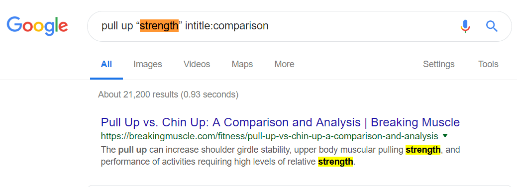 Keyword search modifier example