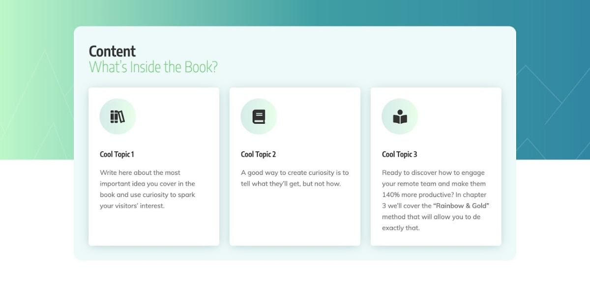The Content Section of the Smart Ebook Lead Generation Page template.