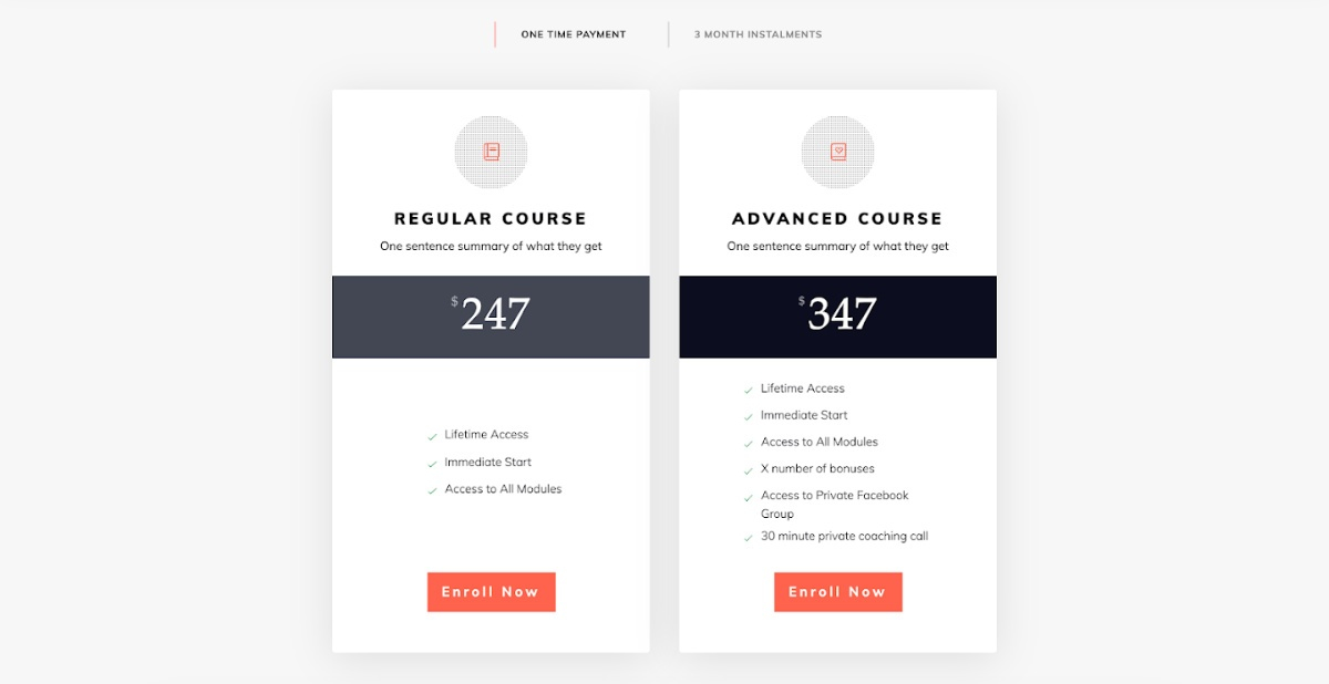 How to create a pricing table for your online course sales page