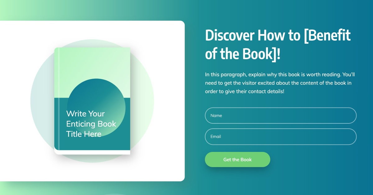 "Above the Fold" area of the Smart Ebook Lead Generation Page template