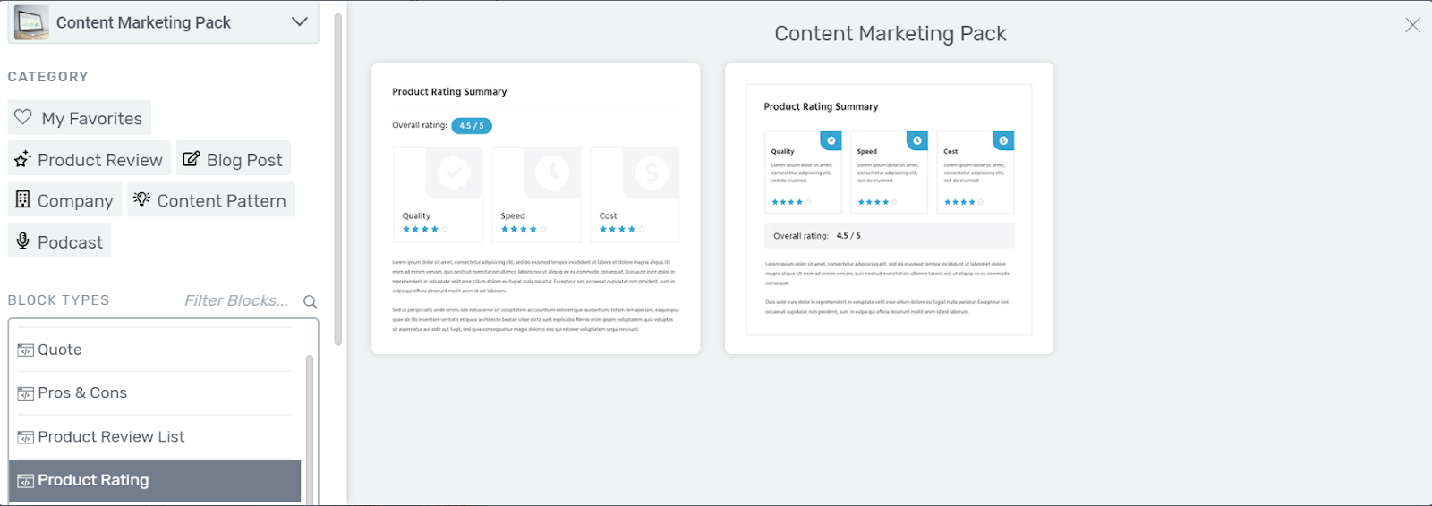 Product Rating Content Blocks