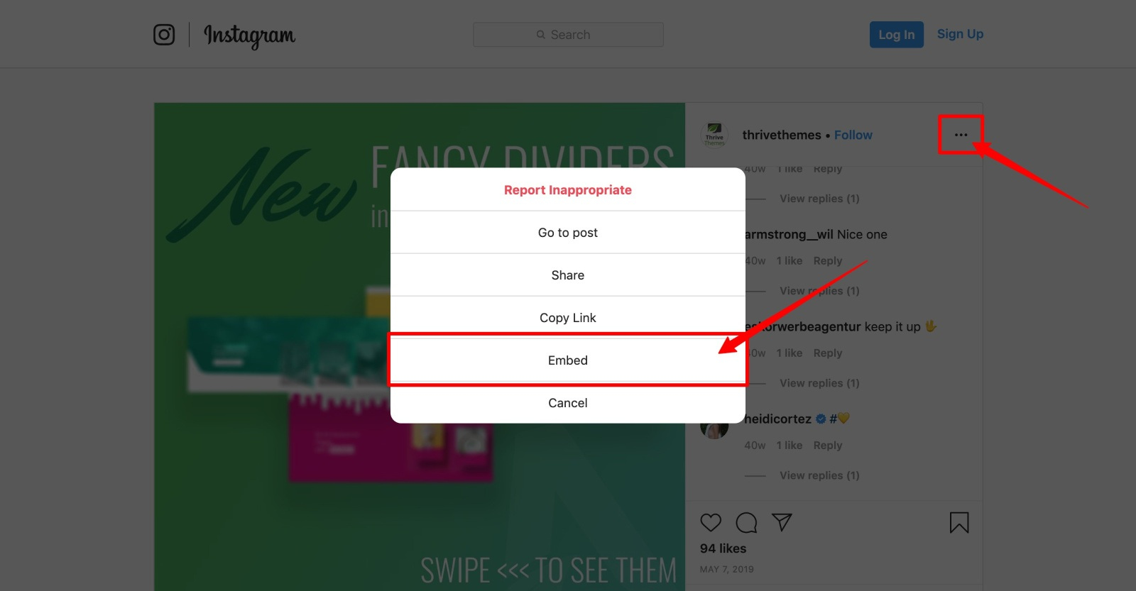 How to find your Instagram post embed HTML code