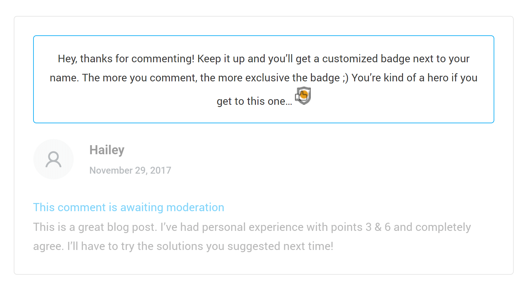 Collect badges in Thrive Comments