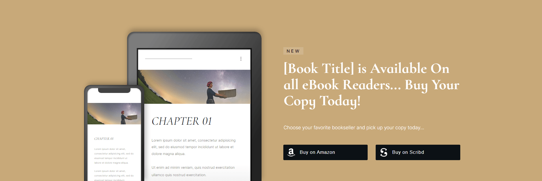 Snapshot of a teaser section on a homepage template in the Bookwise companion theme