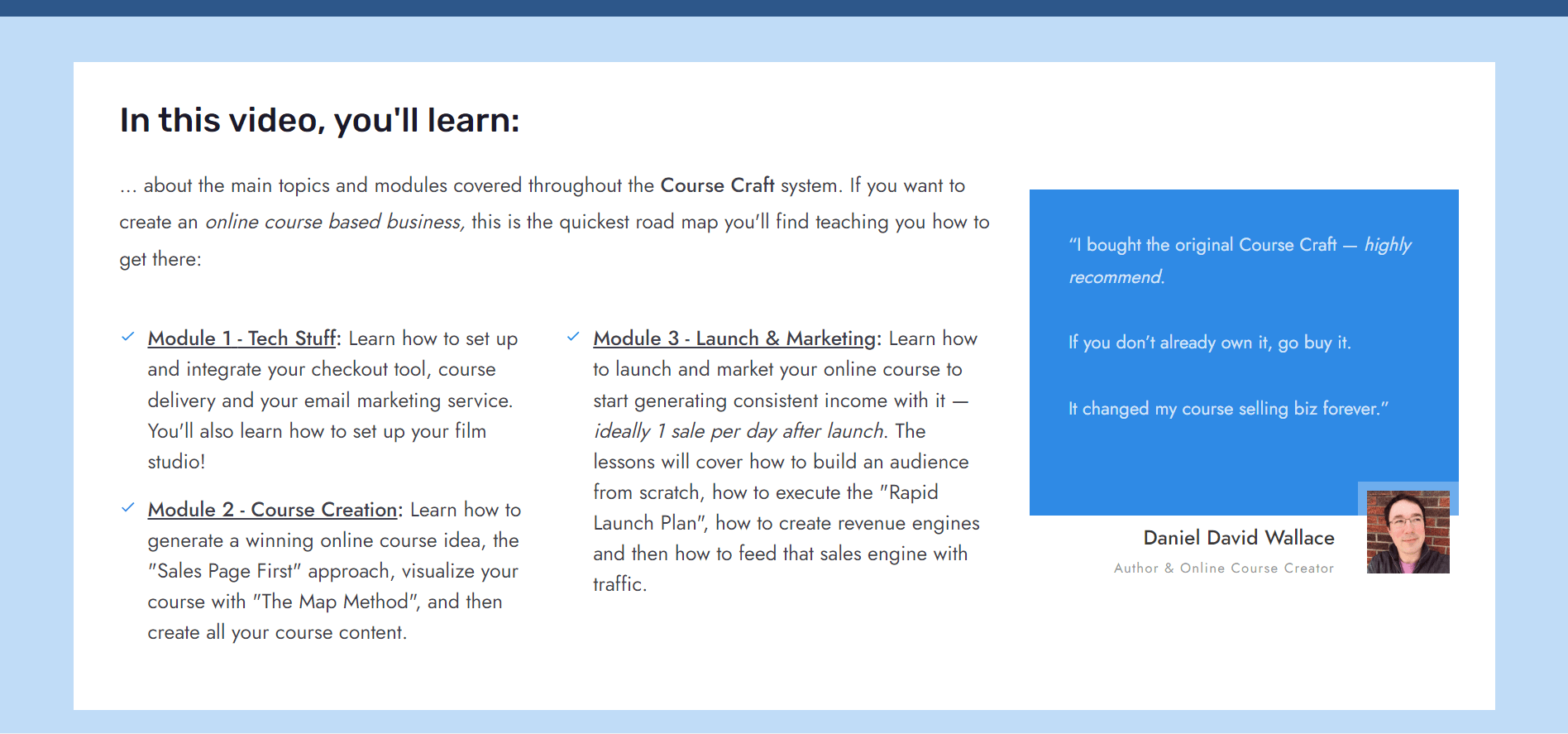 Screenshot of learning out comes from Course Craft