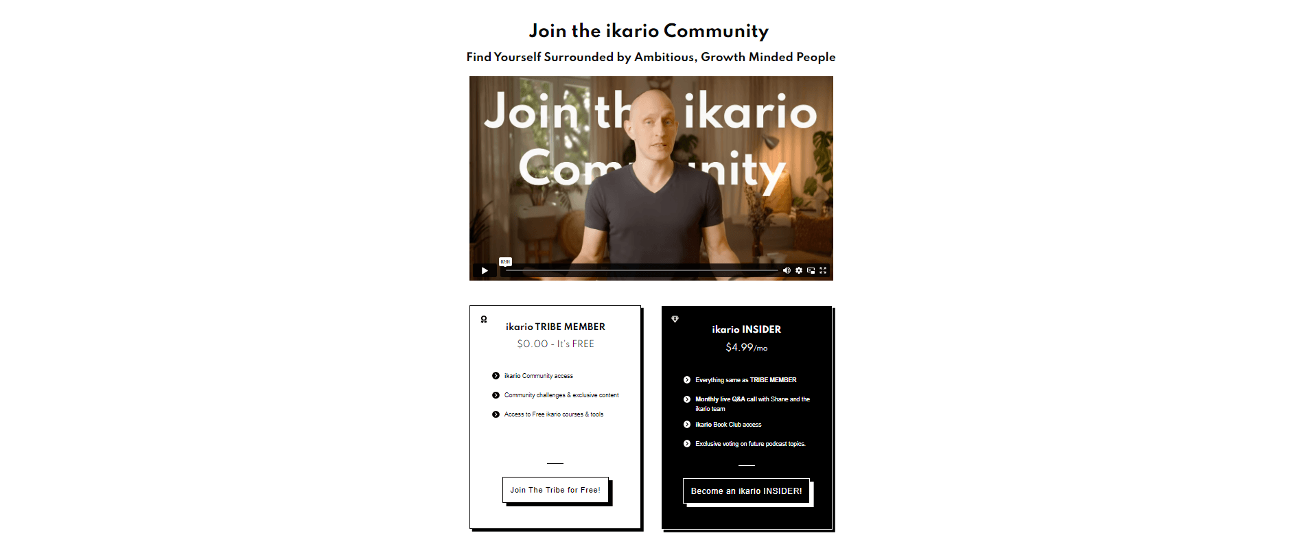 Snapshot of offer to join the Ikario community for free or for $4.