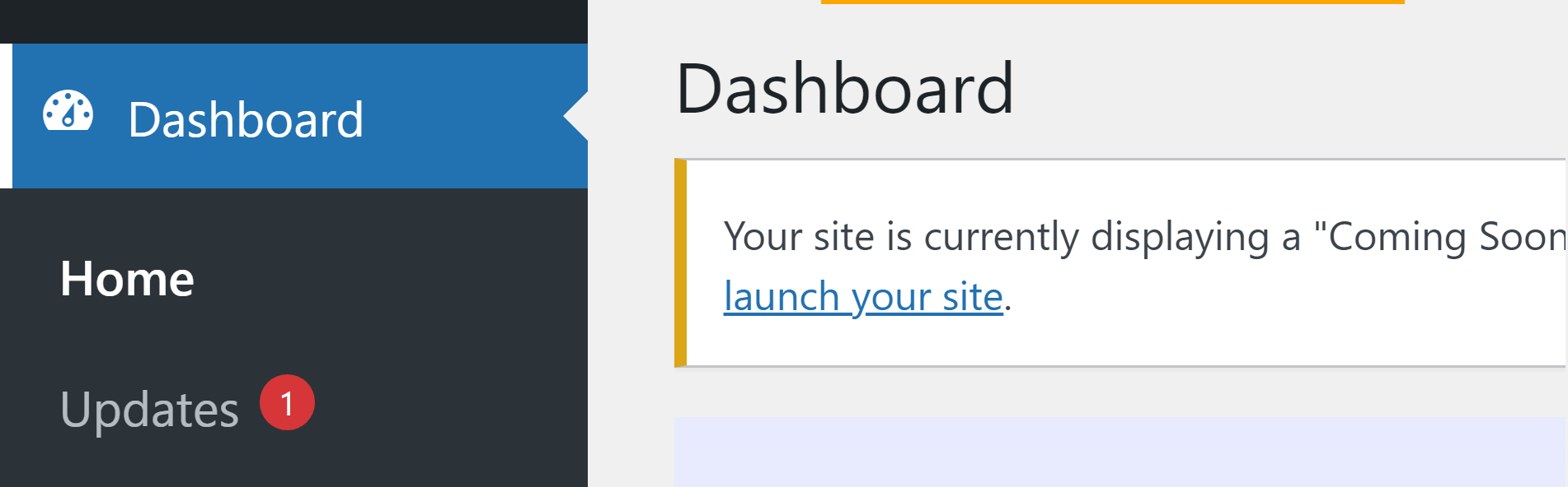 Snapshot of update alerts in the WordPress Dashboard