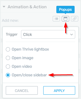 Setting a custom trigger for opening and closing the sidebar.