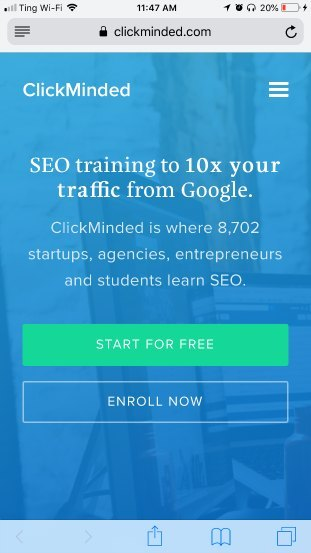 ClickMinded mobile landing page good example