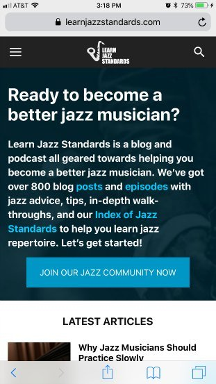 JazzStandards mobile homepage - good example