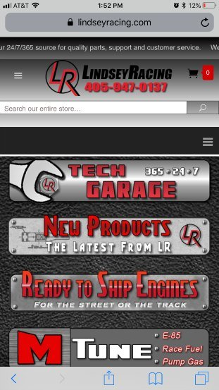 LindseyRacing mobile landing page bad example