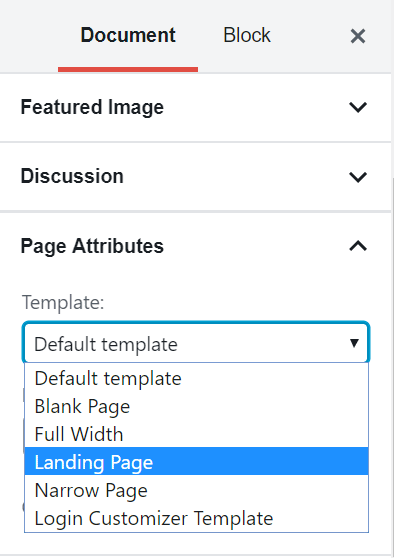 Change landing page template in WordPress