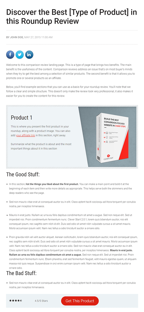 The review comparison landing page template