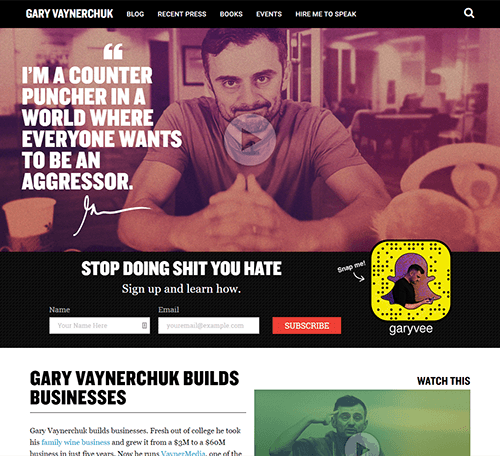 Gary Vaynerchuk's homepage in 2016
