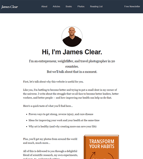 James Clear's homepage around 2015