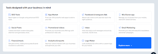 Snapshot of additional tools in the Wix Dashboard