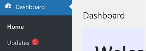 Snapshot of update alerts in the WordPress Dashboard