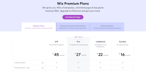 Wix Premium Pricing Plans