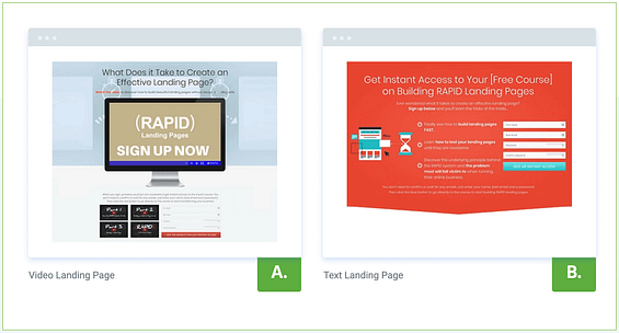 2 lead generation pages competing for subscription rate efficiency.