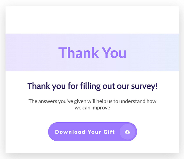 Survey Results Page template with a digital download button added