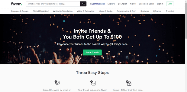 Snapshot of Fiverr’s referral page