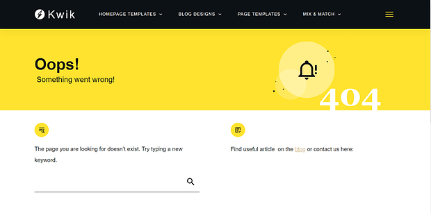 Snapshot of the Kwik 404 page template
