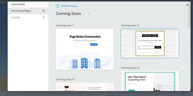 Snapshot of “Coming Soon” page templates in Thrive Architect