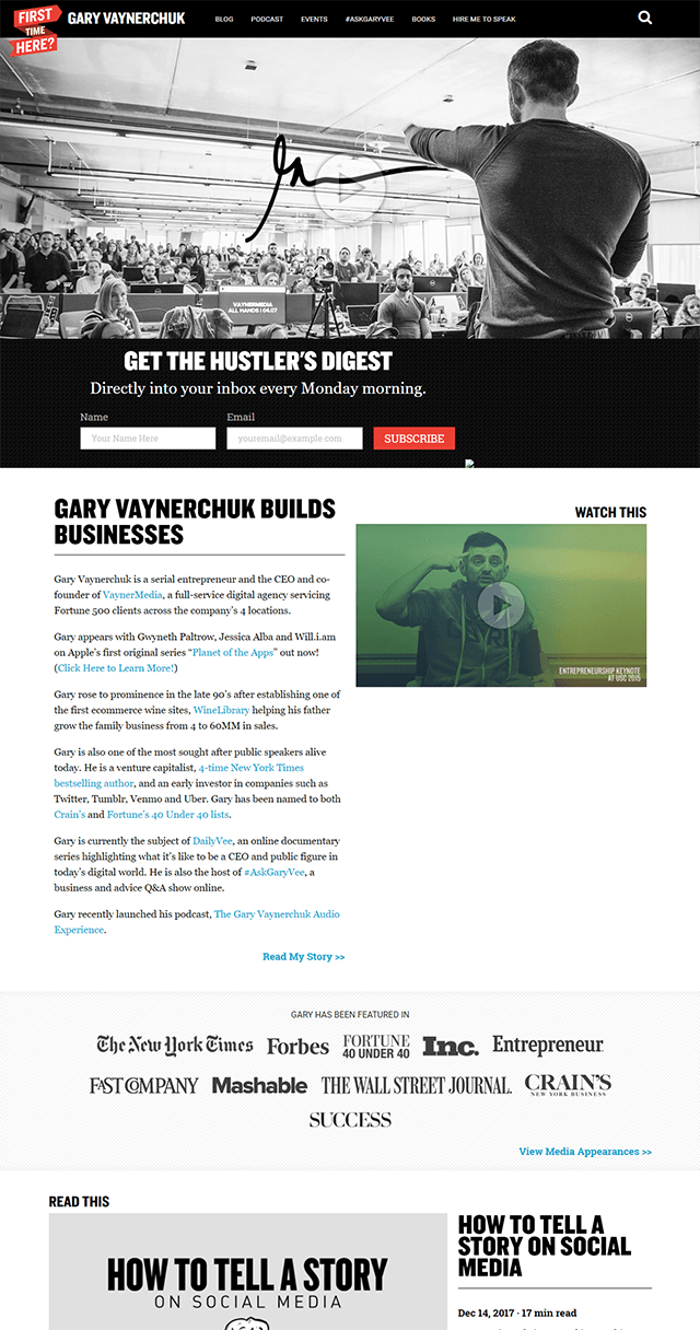 Screenshot of Gary's 2018 homepage