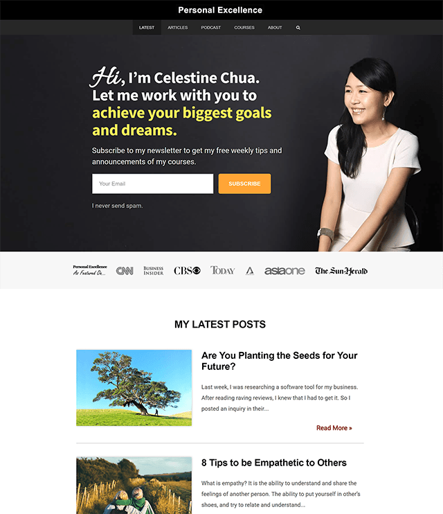 Personal Excellence homepage in 2018