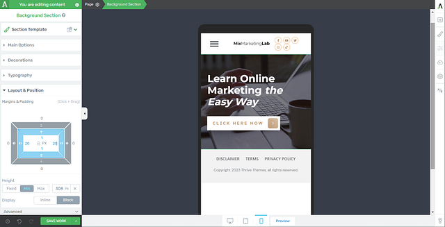 responsive design in thrive architect