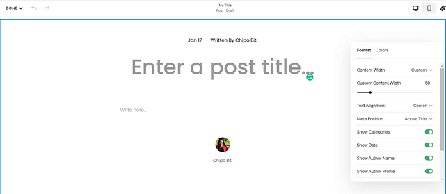 Snapshot of Squarespace’s blog editor