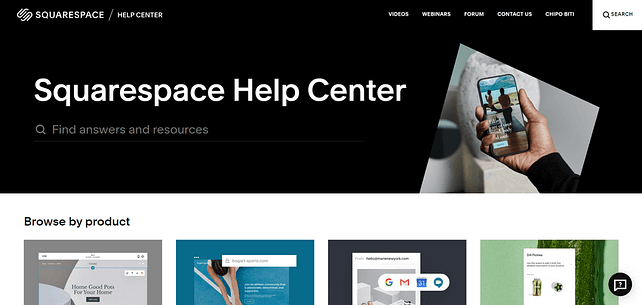 Table of available support resources on Squarespace