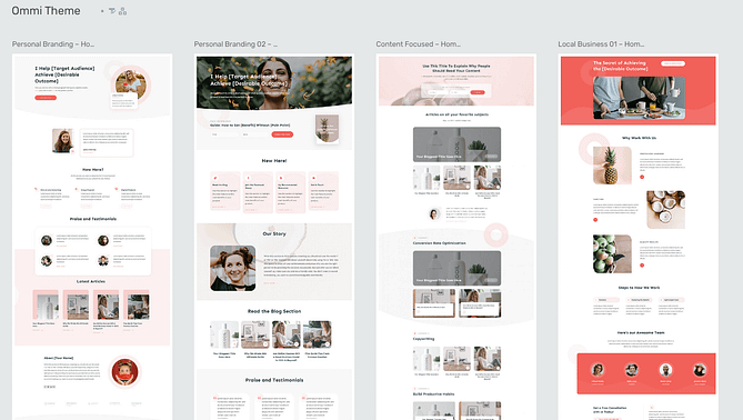 Snapshot of landing page templates from Ommi Theme
