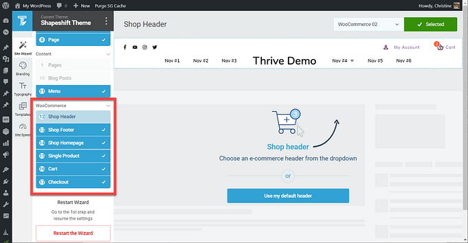Thrive Theme Builder WooCommerce site wizard