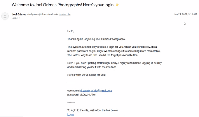 Here's your login! confirmation email