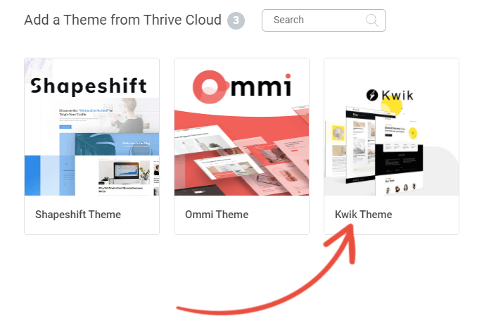 Choose a theme to download from the Thrive Cloud