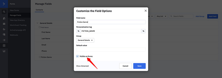 Double check that your new custom field has the "Visible on forms" option checked if using ActiveCampaign.
