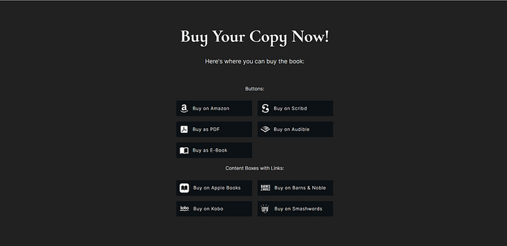 Snapshot of a “Buy Your Copy” section in the individual book page template in Bookwise