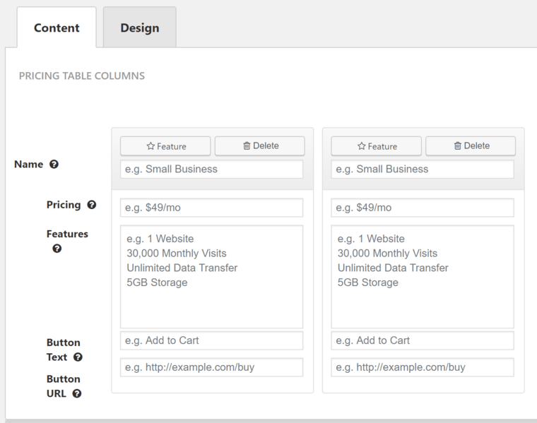 back-end pricing table editing
