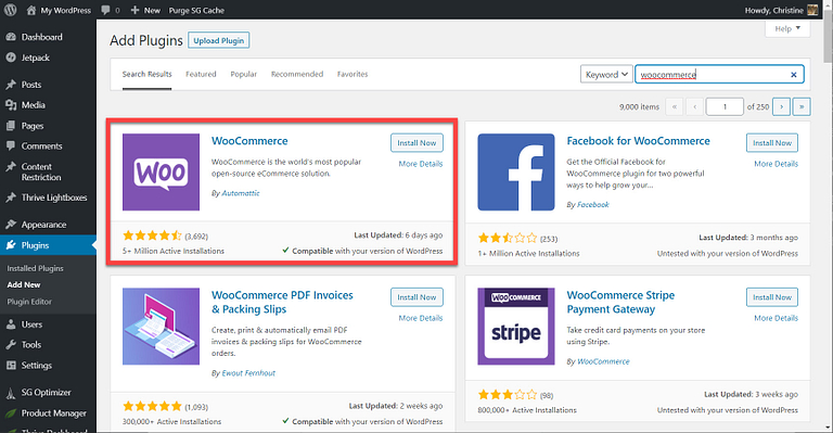 WooCommerce plugin in WordPress
