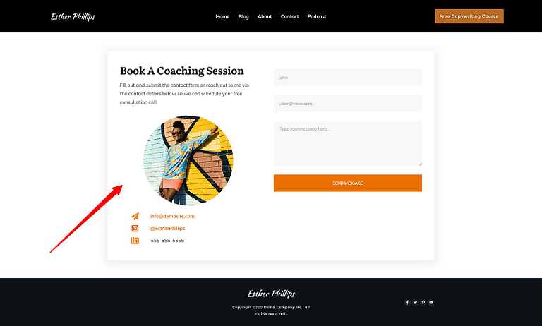 Customize the left Column element of the "Contact" category Block template
