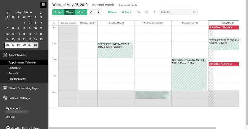 Acuity Scheduling Backend Dashboard