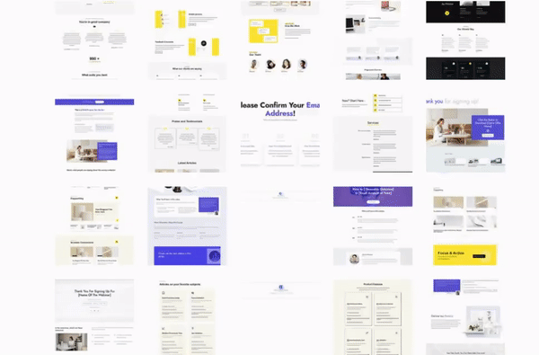 GIF of scrolling through the hundreds of pre-built landing pages available in Thrive Architect