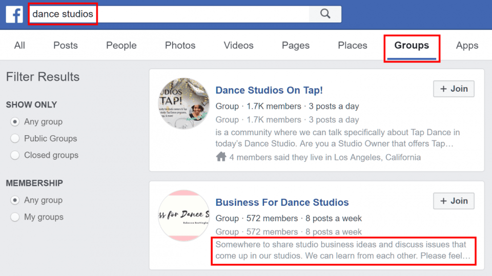 Facebook Group Search