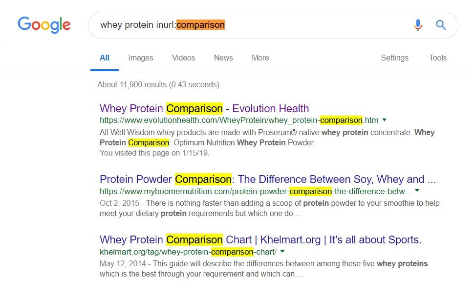 inurl comparison search example