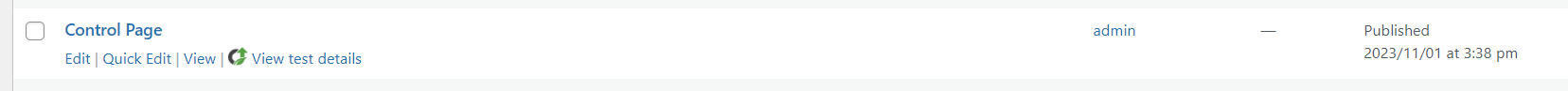 Page in WP Dashboard
